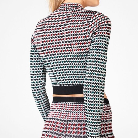 Fabletics Camryn Houndstooth Seamless Long Sleeve Top Red Green Black size XL - Picture 16 of 16
